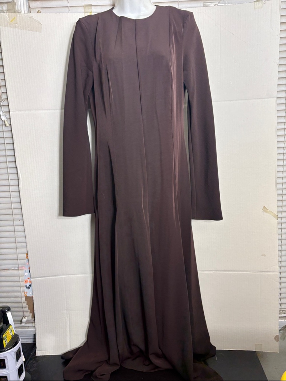 Mango Long-Sleeve Chocolate Brown Maxi Dress A-LINE DRESS WITH GODETS 1283 - Picture 2 of 5